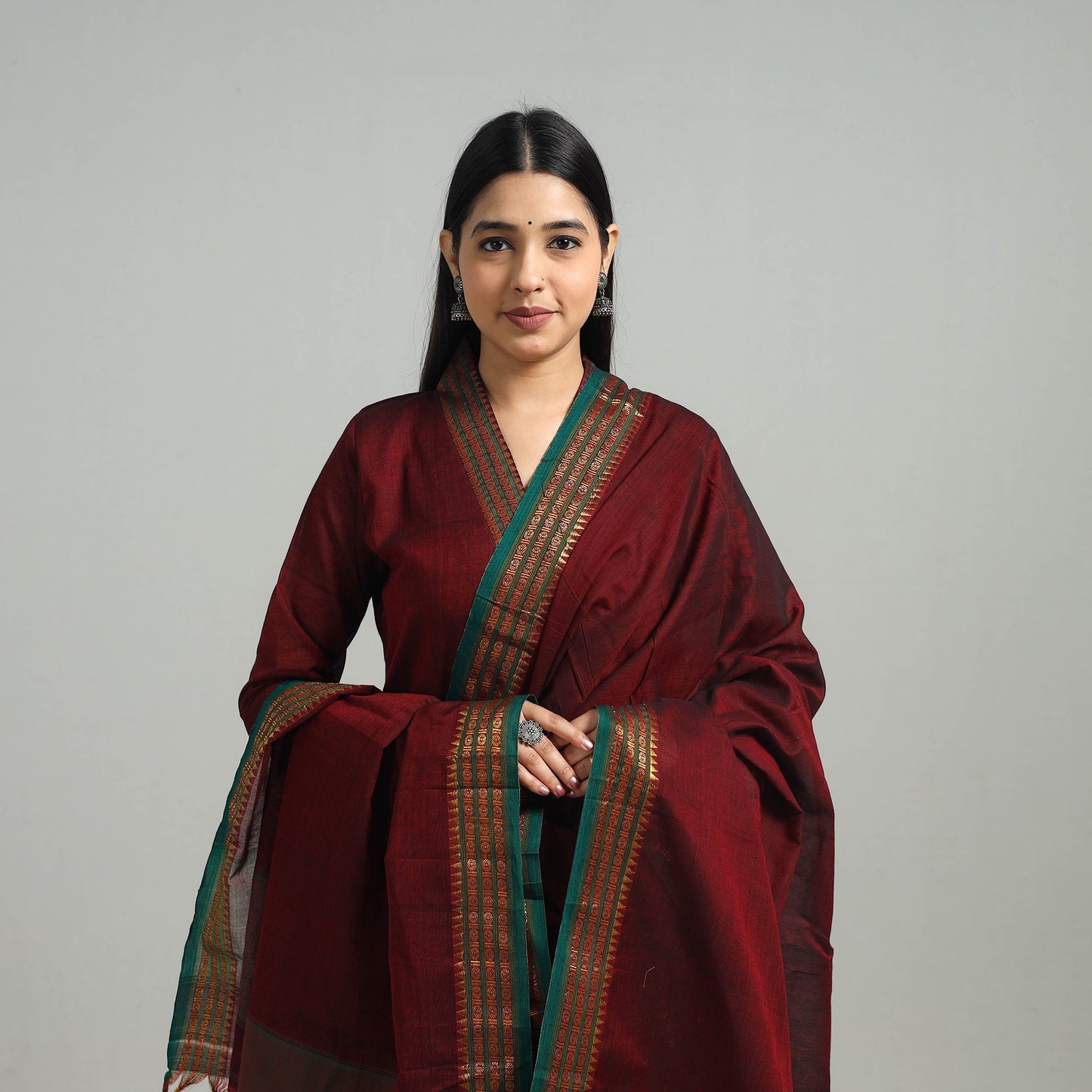 Buy Maroon Cotton Dharwad Kurta Set with Palazzo & Dupatta