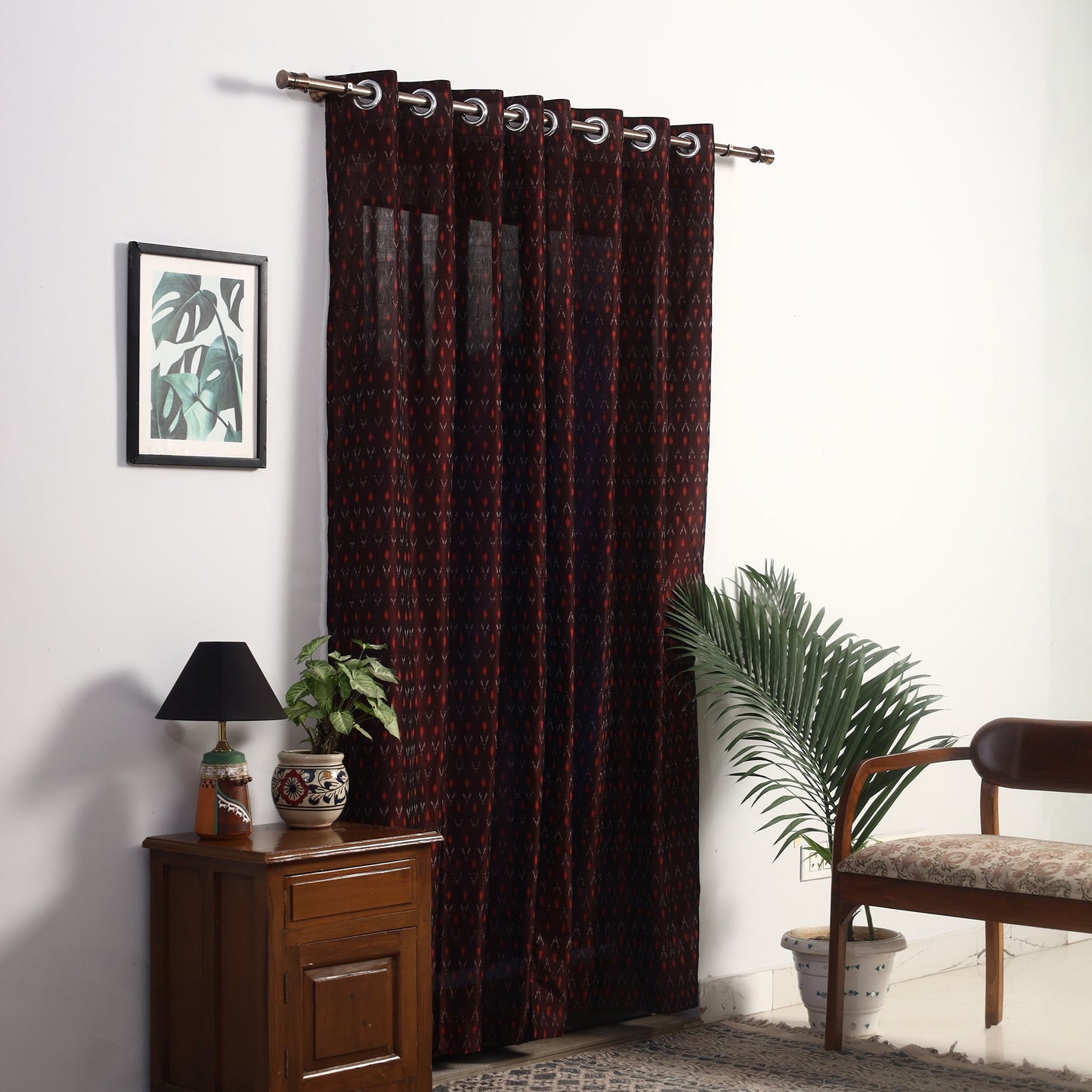 Buy Cotton Door Maroon Pochampally Ikat Curtain