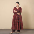 Maroon - cotton flared gher kurta with pant set