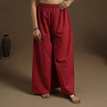 Buy Cotton Maroon Flared Jacquard Palazzo