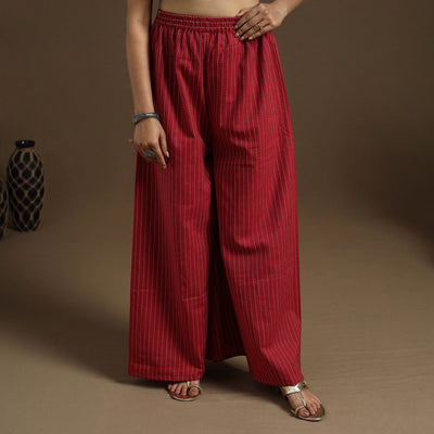 Buy Cotton Maroon Flared Jacquard Palazzo