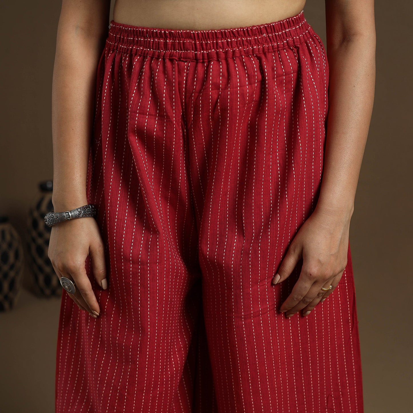 Buy Cotton Maroon Flared Jacquard Palazzo