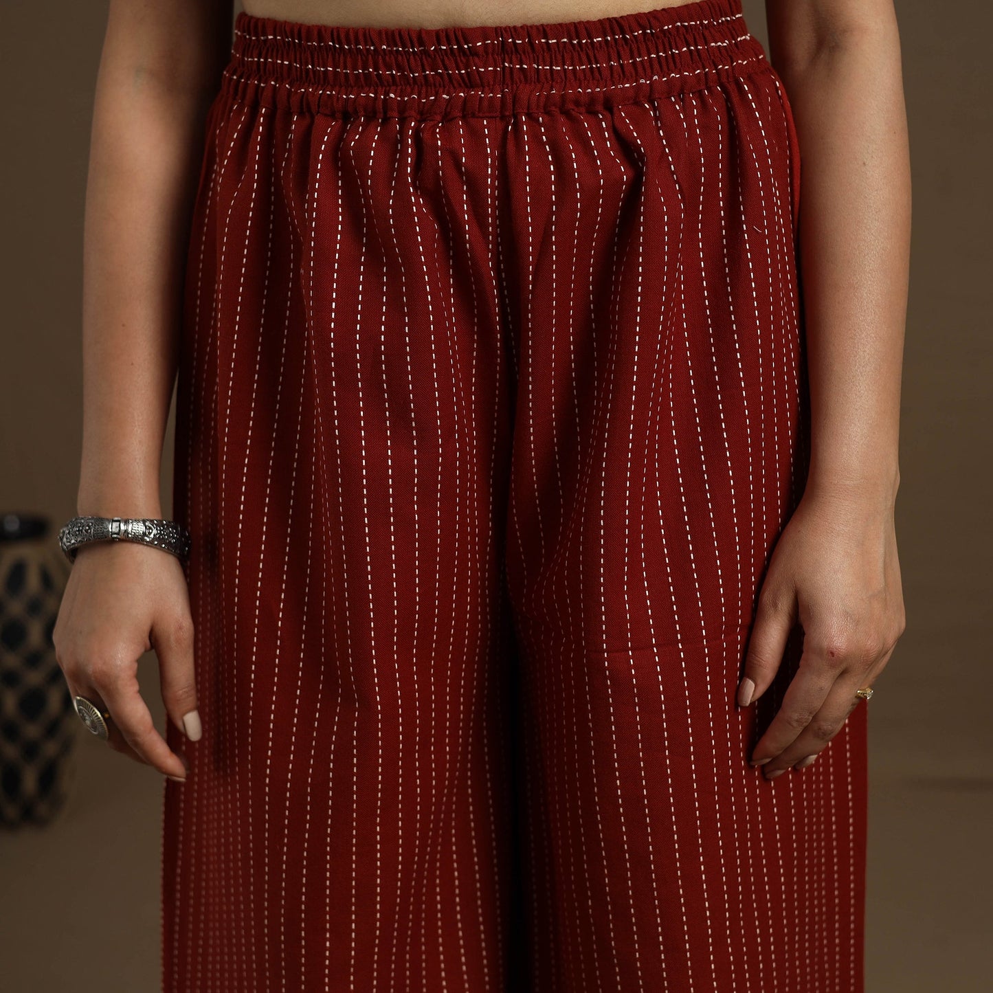 Buy Cotton Maroon Flared Jacquard Palazzo