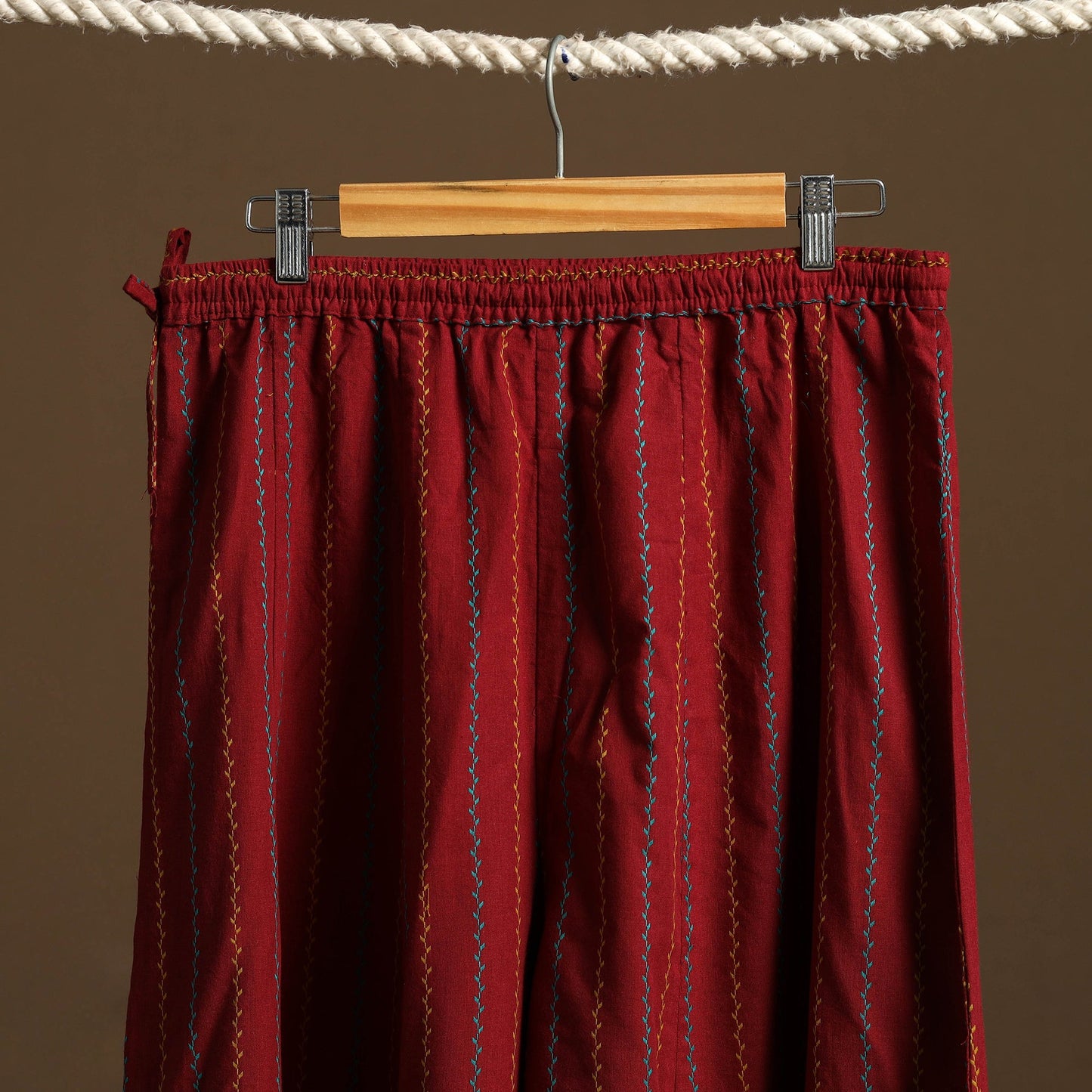 Maroon - cotton flared jacquard weave palazzo 05