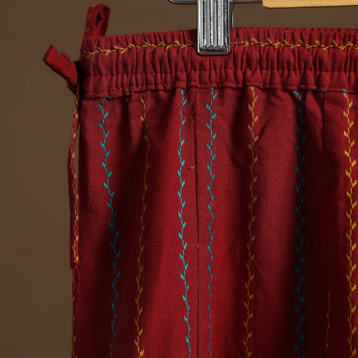 Maroon - cotton flared jacquard weave palazzo 05