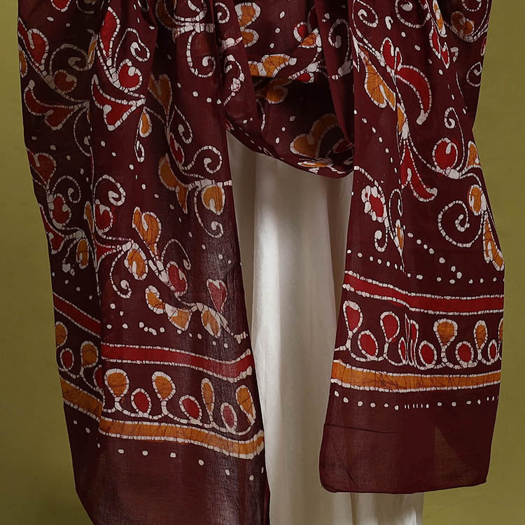  Maroon Cotton Hand Batik Print Dupatta