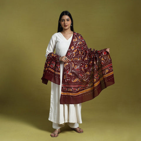  Maroon Cotton Hand Batik Print Dupatta