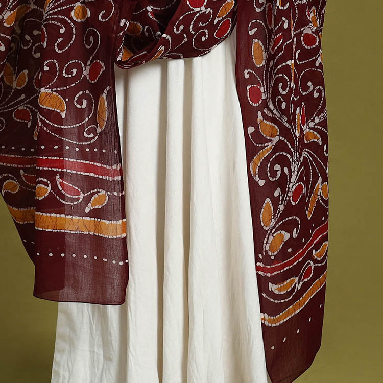  Maroon Cotton Hand Batik Print Dupatta