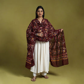  Maroon Cotton Hand Batik Print Dupatta
