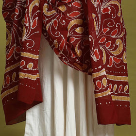  Maroon Cotton Hand Batik Print Dupatta