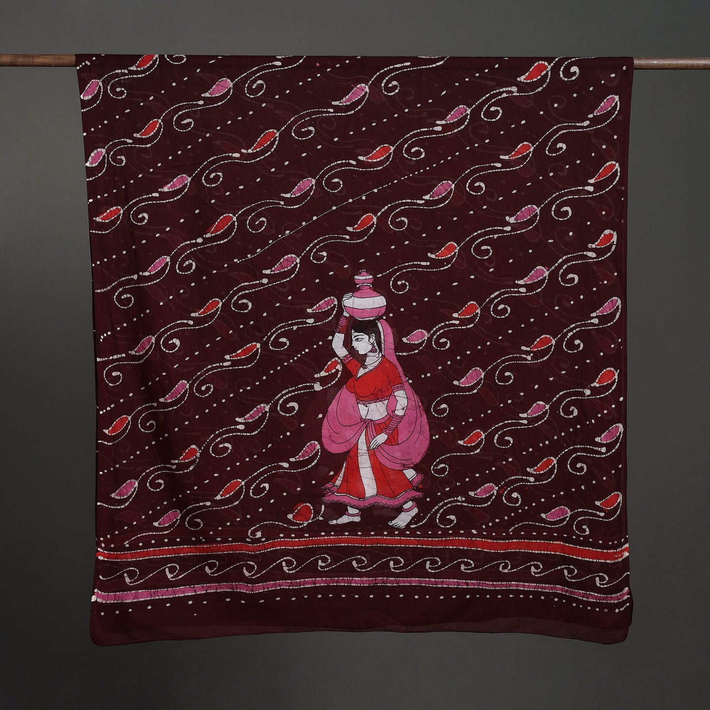 Maroon - cotton hand batik dupatta 47 - handcrafted