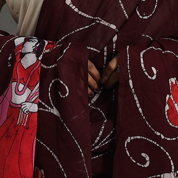   Maroon Cotton Hand Batik Print Dupatta