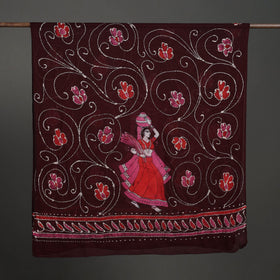   Maroon Cotton Hand Batik Print Dupatta