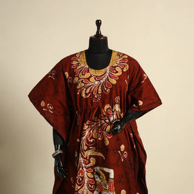 Maroon - cotton hand batik kaftan with tie-up waist (long)