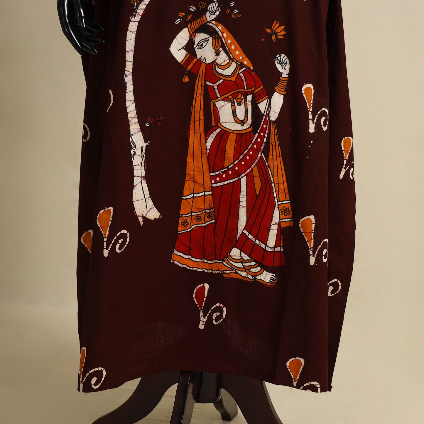Maroon - cotton hand batik kaftan with tie-up waist (long)