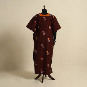 Maroon - cotton hand batik kaftan with tie-up waist (long)