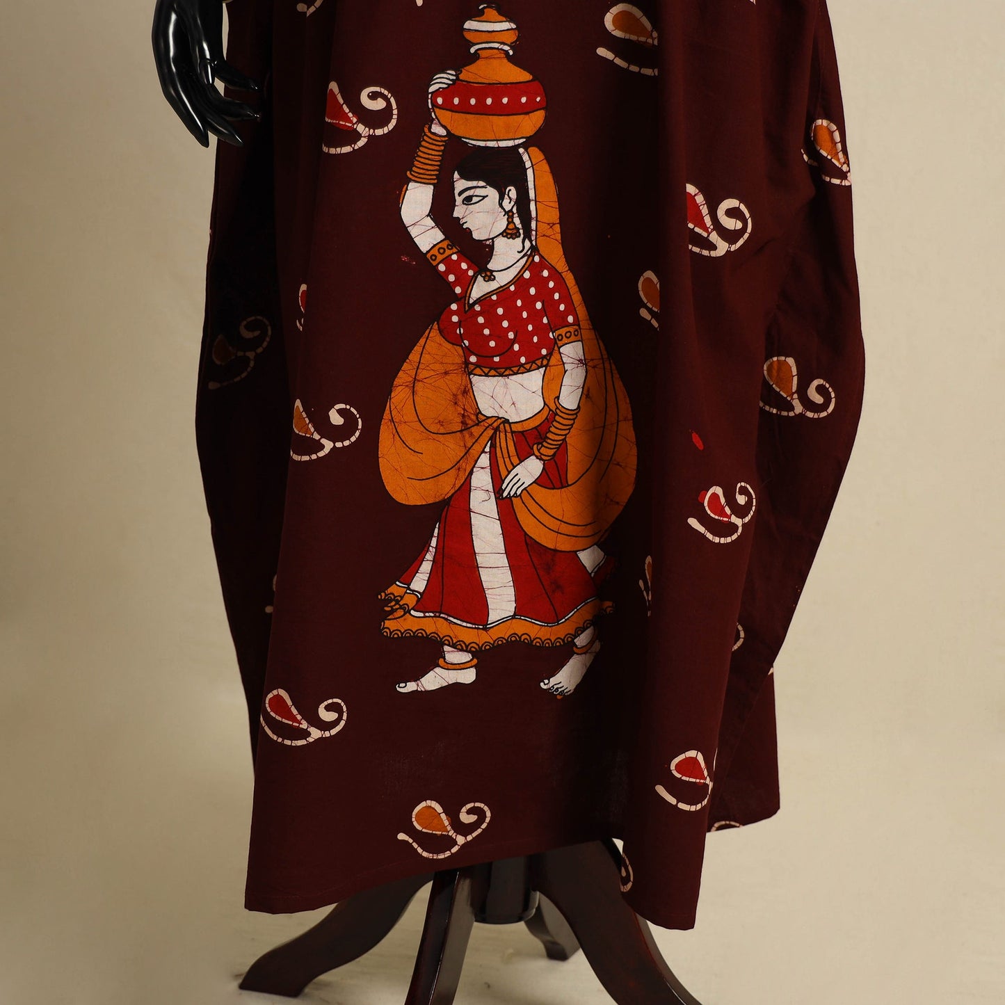 Maroon - cotton hand batik kaftan with tie-up waist (long)