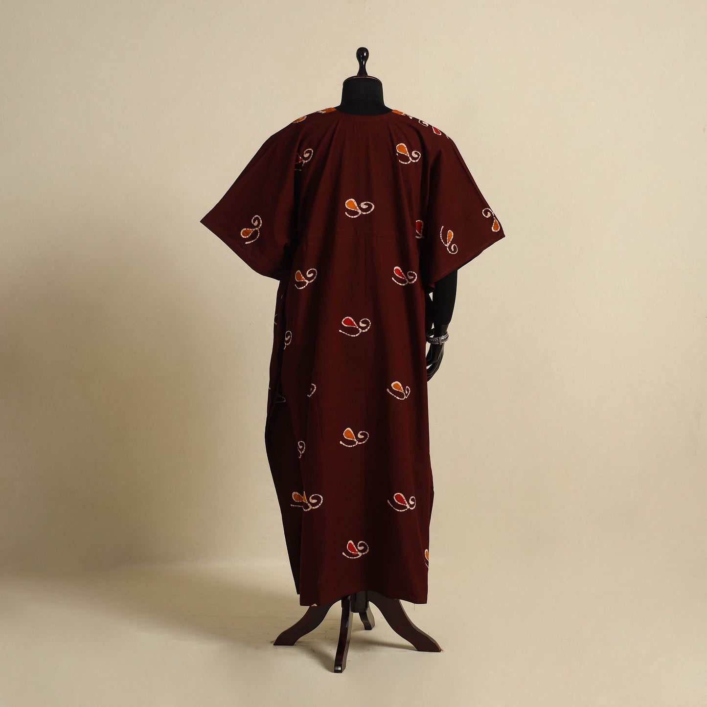 Maroon - cotton hand batik kaftan with tie-up waist (long)