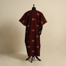 Maroon - cotton hand batik kaftan with tie-up waist (long)