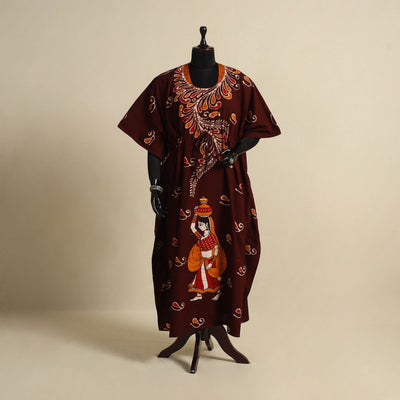 Maroon - cotton hand batik kaftan with tie-up waist (long)