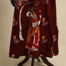Maroon - cotton hand batik kaftan with tie-up waist (long)