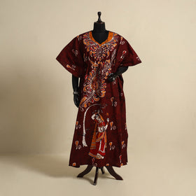 Maroon - cotton hand batik kaftan with tie-up waist (long)
