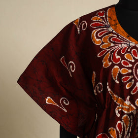 Maroon - cotton hand batik kaftan with tie-up waist (long)