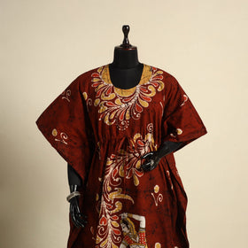 Maroon - cotton hand batik kaftan with tie-up waist (long)