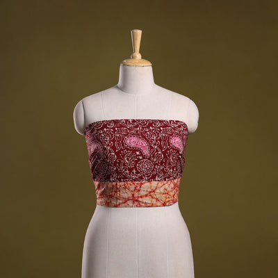 Cotton hand block batik print blouse piece 62 - handcrafted