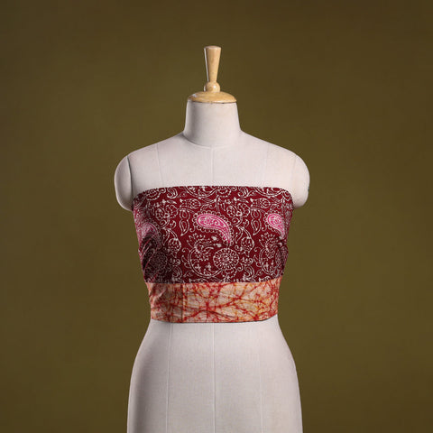 Cotton hand block batik print blouse piece 62 - handcrafted