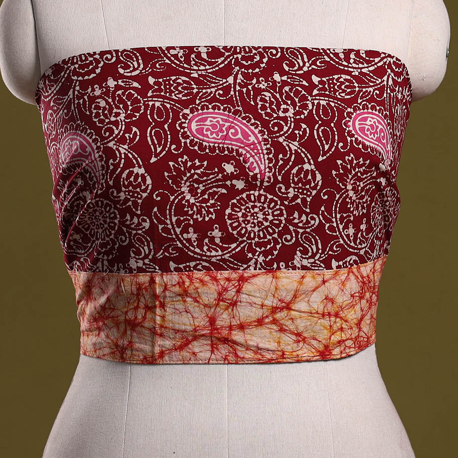 Cotton hand block batik print blouse piece 62 - handcrafted