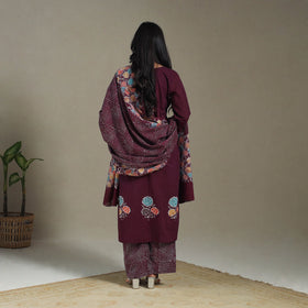 Maroon Cotton Indonesian Hand Batik Print Kurta Set (Set of 3)