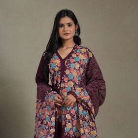 Maroon Cotton Indonesian Hand Batik Print Kurta Set (Set of 3)