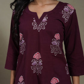 Maroon Cotton Indonesian Hand Batik Print Kurta Set (Set of 3)
