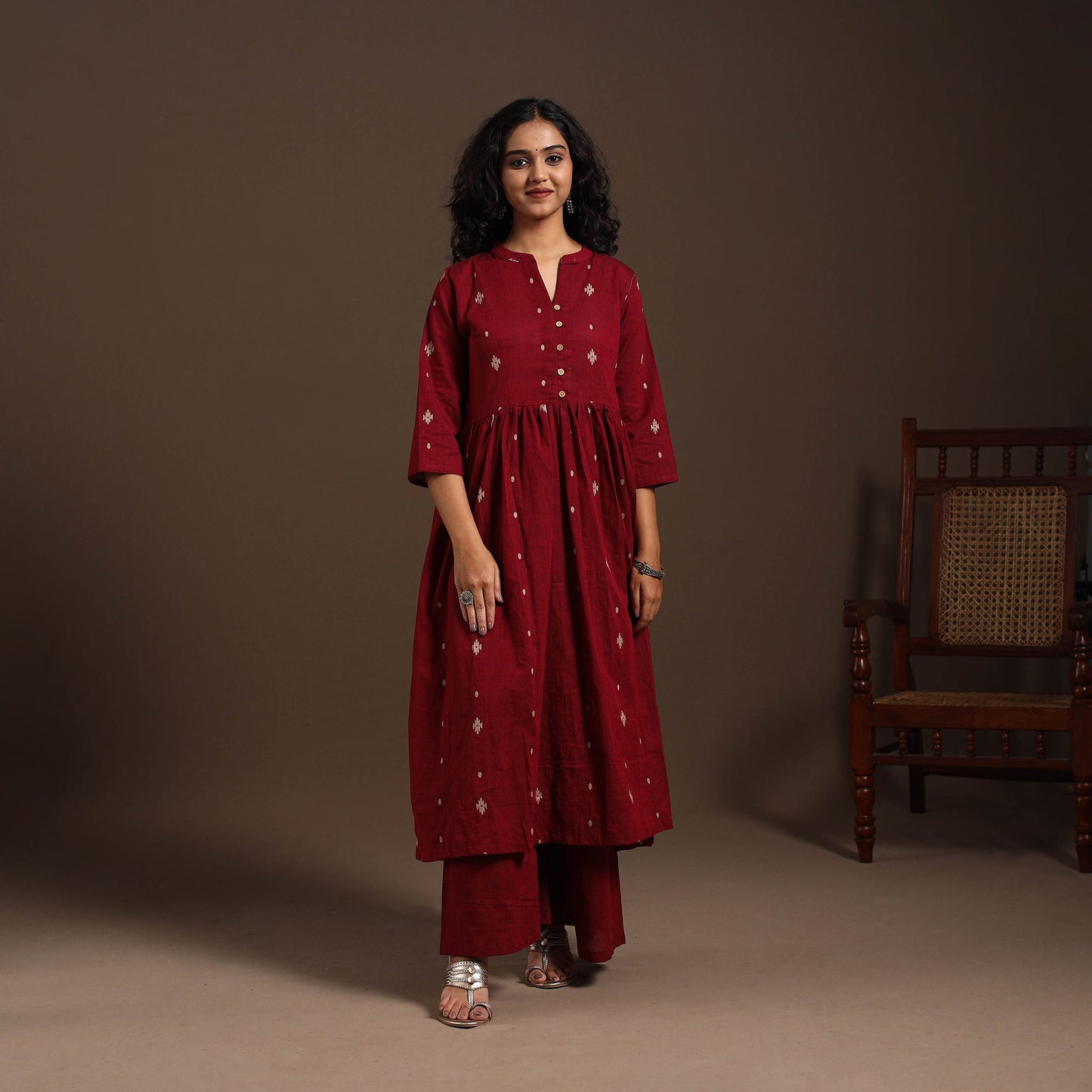 Maroon - cotton jacquard kurta set (set of 2) 01