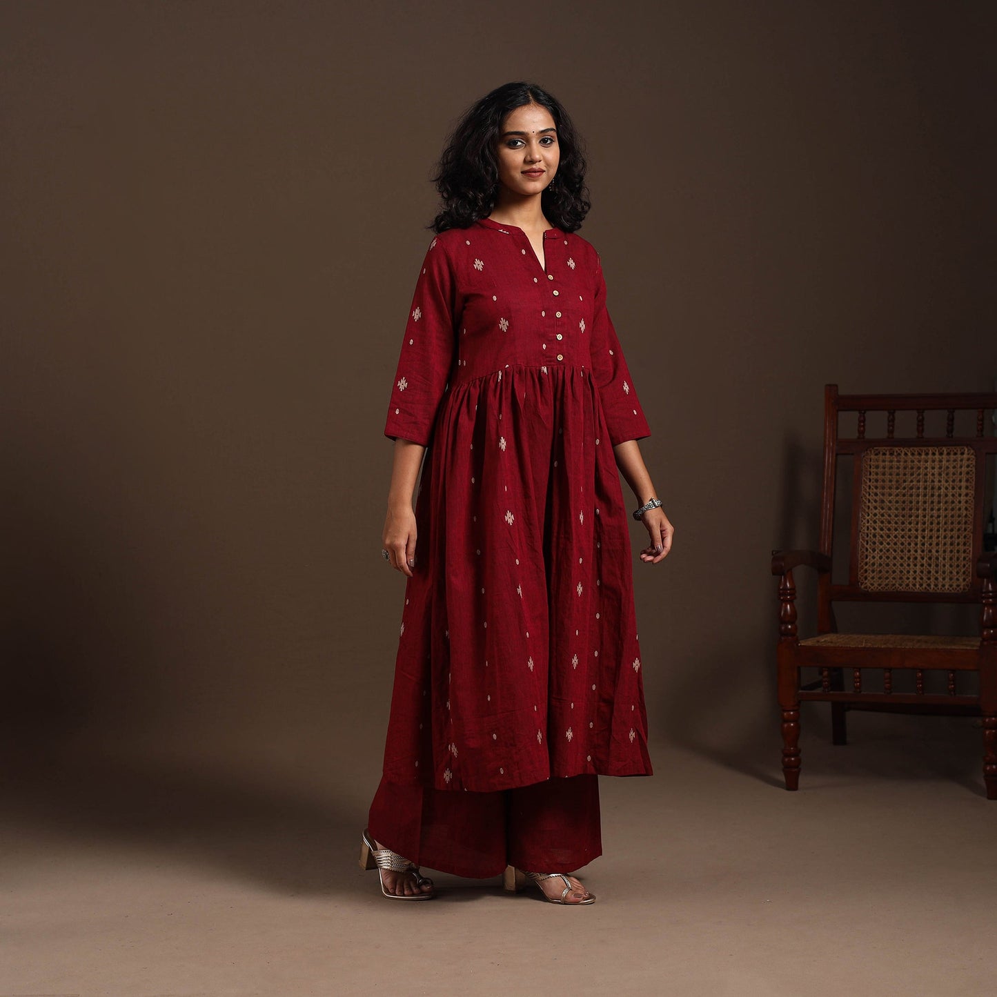 Maroon - cotton jacquard kurta set (set of 2) 01