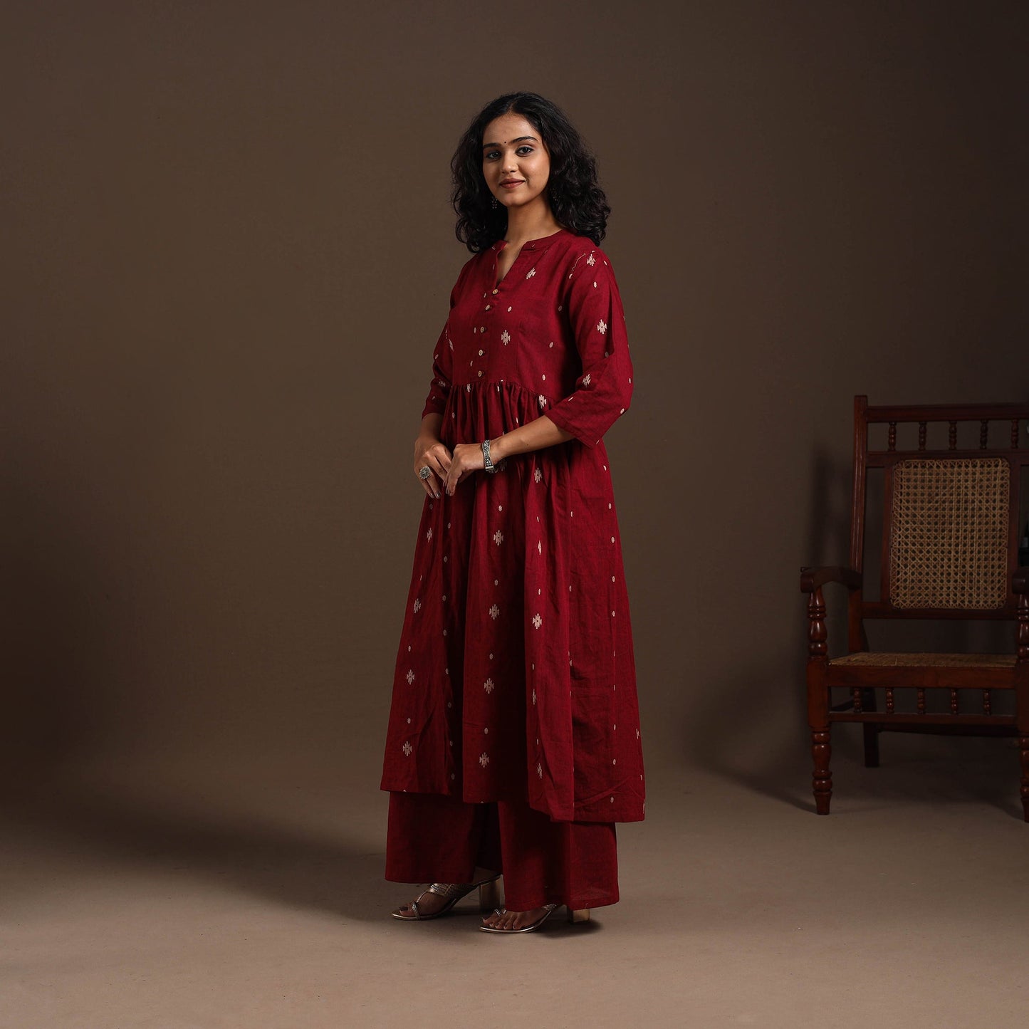 Maroon - cotton jacquard kurta set (set of 2) 01