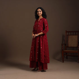 Maroon - cotton jacquard kurta set (set of 2) 01