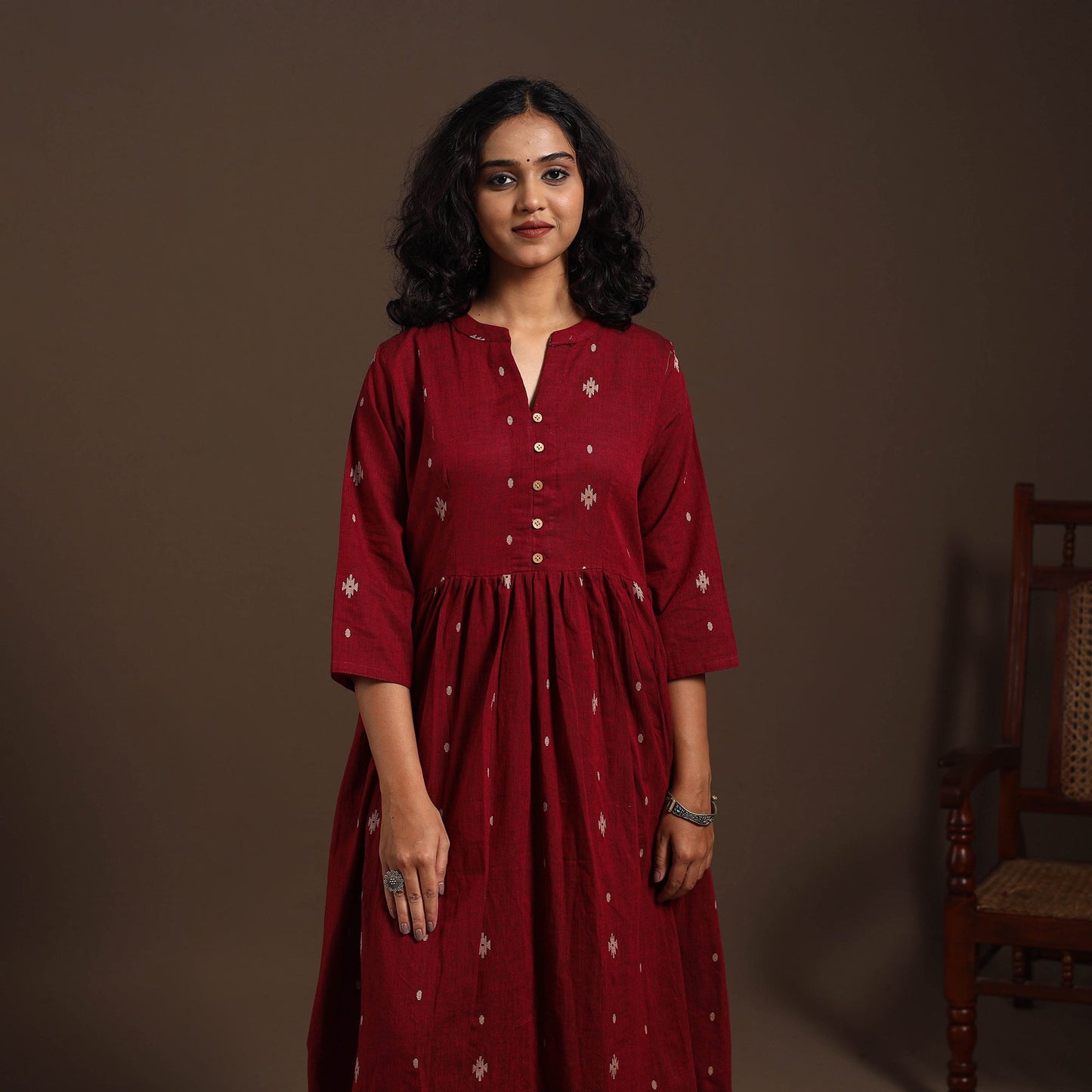 Maroon - cotton jacquard kurta set (set of 2) 01