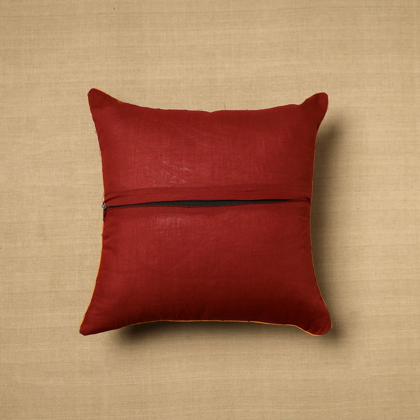 Maroon - Block Print Cotton Kalamkari Cushion Cover (16 x 16 in) 08