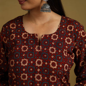 Buy maroon Block Print Cotton Ajrakh Kurta Set with Dupatta
