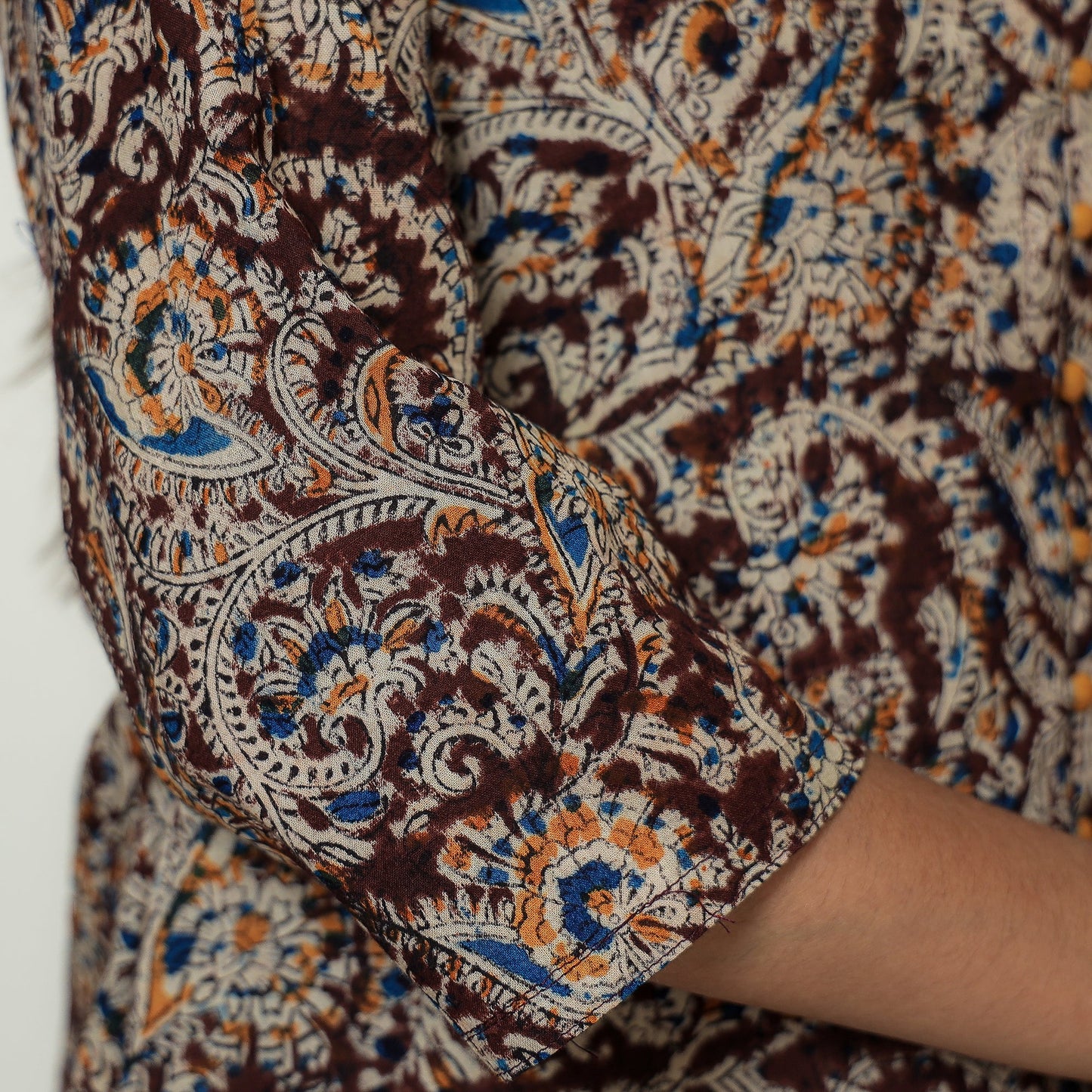 Maroon Block Print Cotton A-Line Kalamkari Kurta 