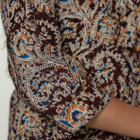 Maroon Block Print Cotton A-Line Kalamkari Kurta 