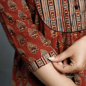 Maroon - Cotton Long Kurta in Ajrakh Block Prints of Kutch
