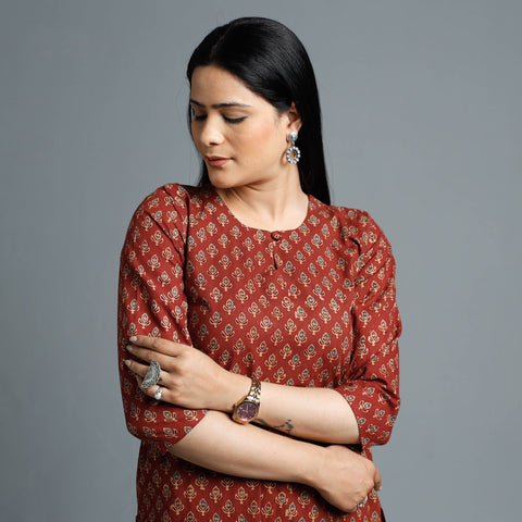  Ajrakh Block Printed Cotton Long Kurta for Women