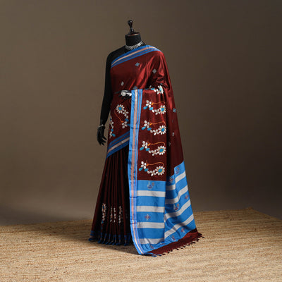 Cotton nath work khun saree 25 - handcrafted