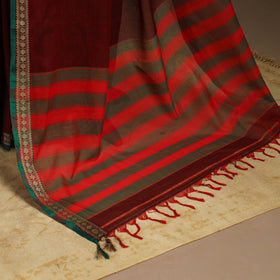 Maroon - cotton plain saree with thread border 03