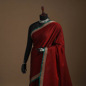 Maroon - cotton plain saree with thread border 03