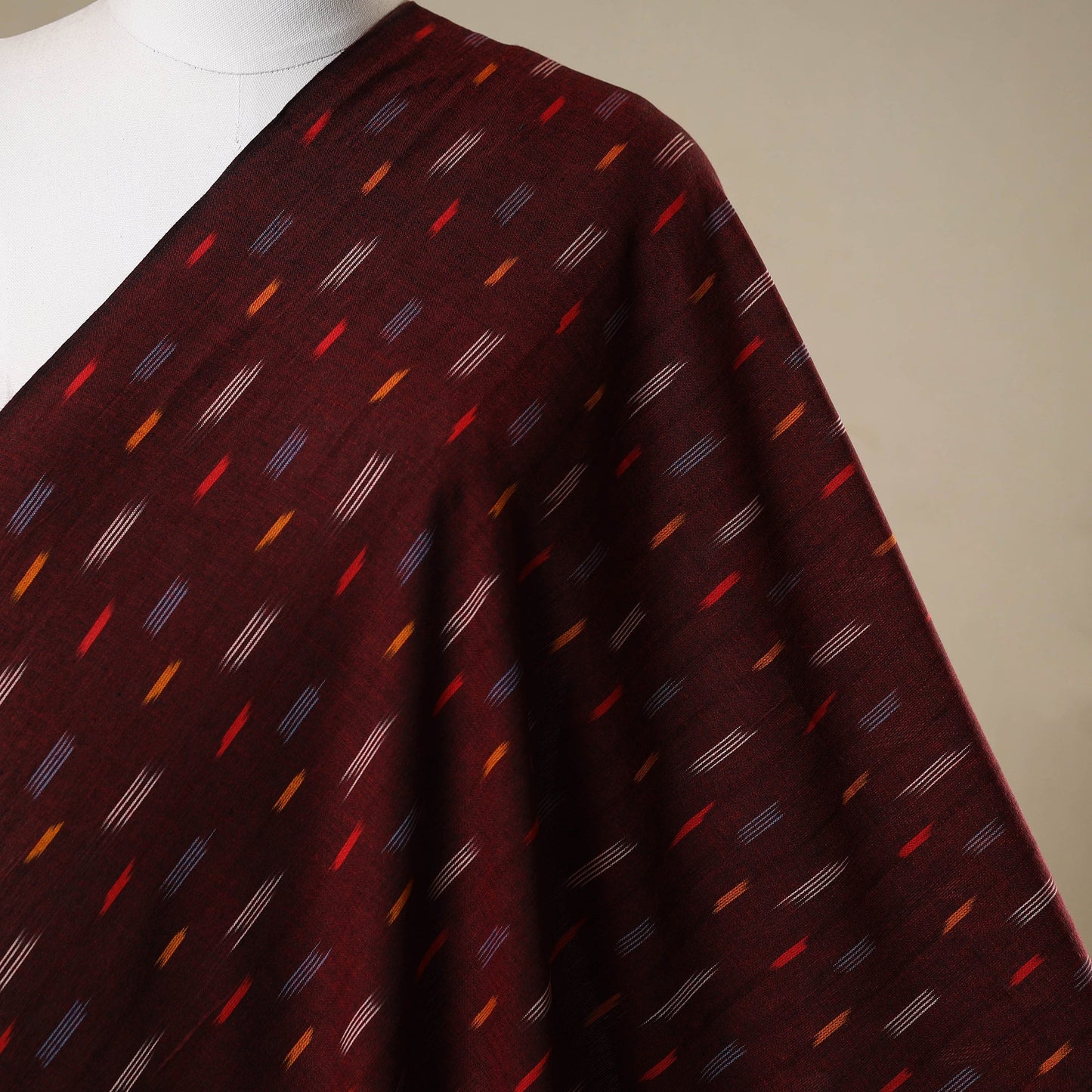 Maroon - cotton pochampally ikat fabric 02 - handcrafted