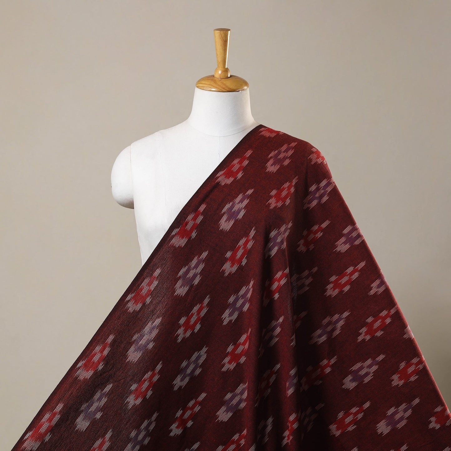 Maroon Cotton Pochampally Ikat Fabric